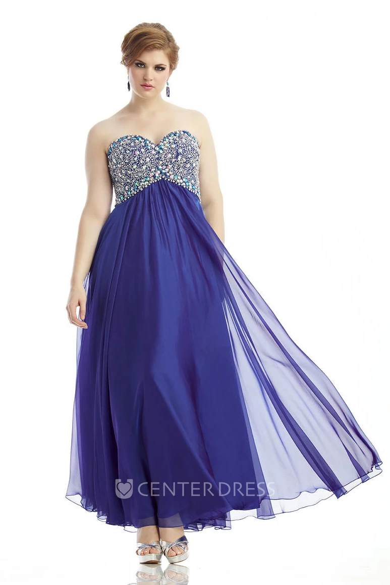 A-line Ankle-length Sweetheart Sleeveless Jersey Crystal Detailing Backless Dress