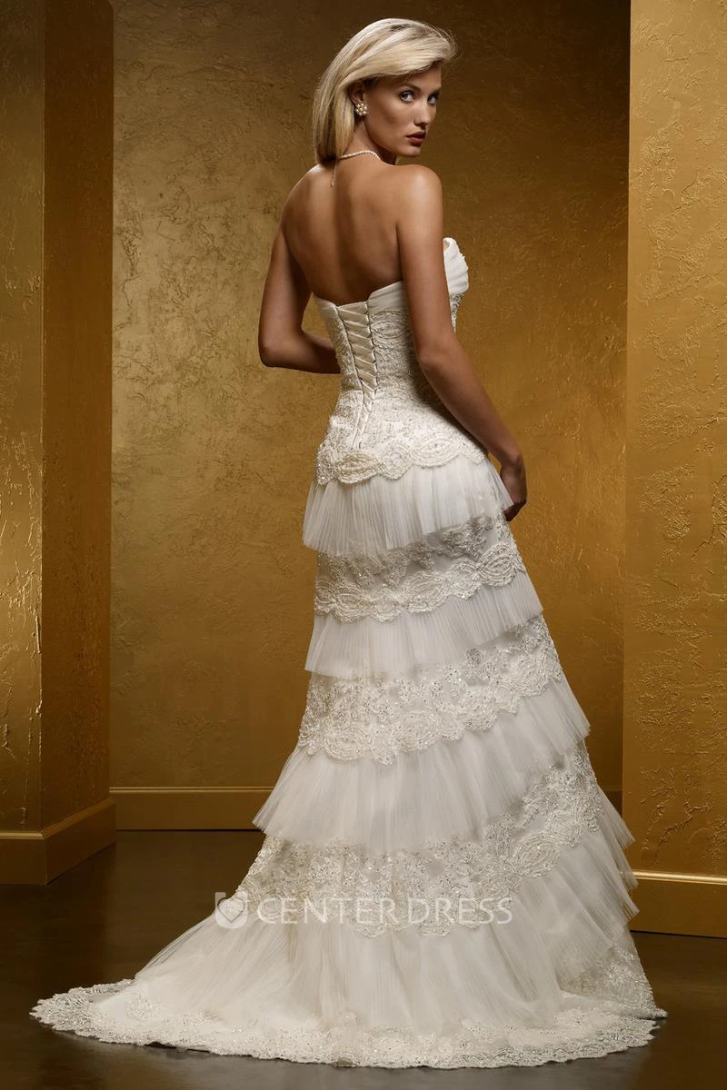 Tiered lace hot sale wedding dress