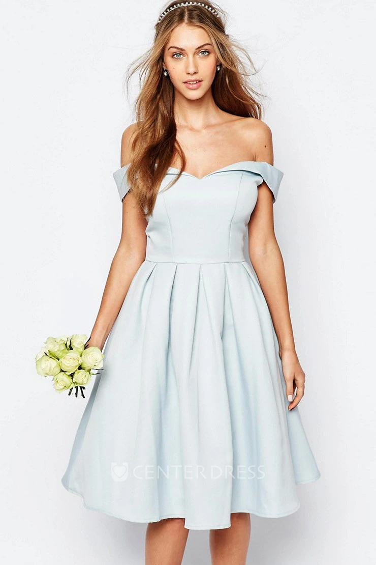 A-Line Knee-Length Strapless Satin Bridesmaid Dress