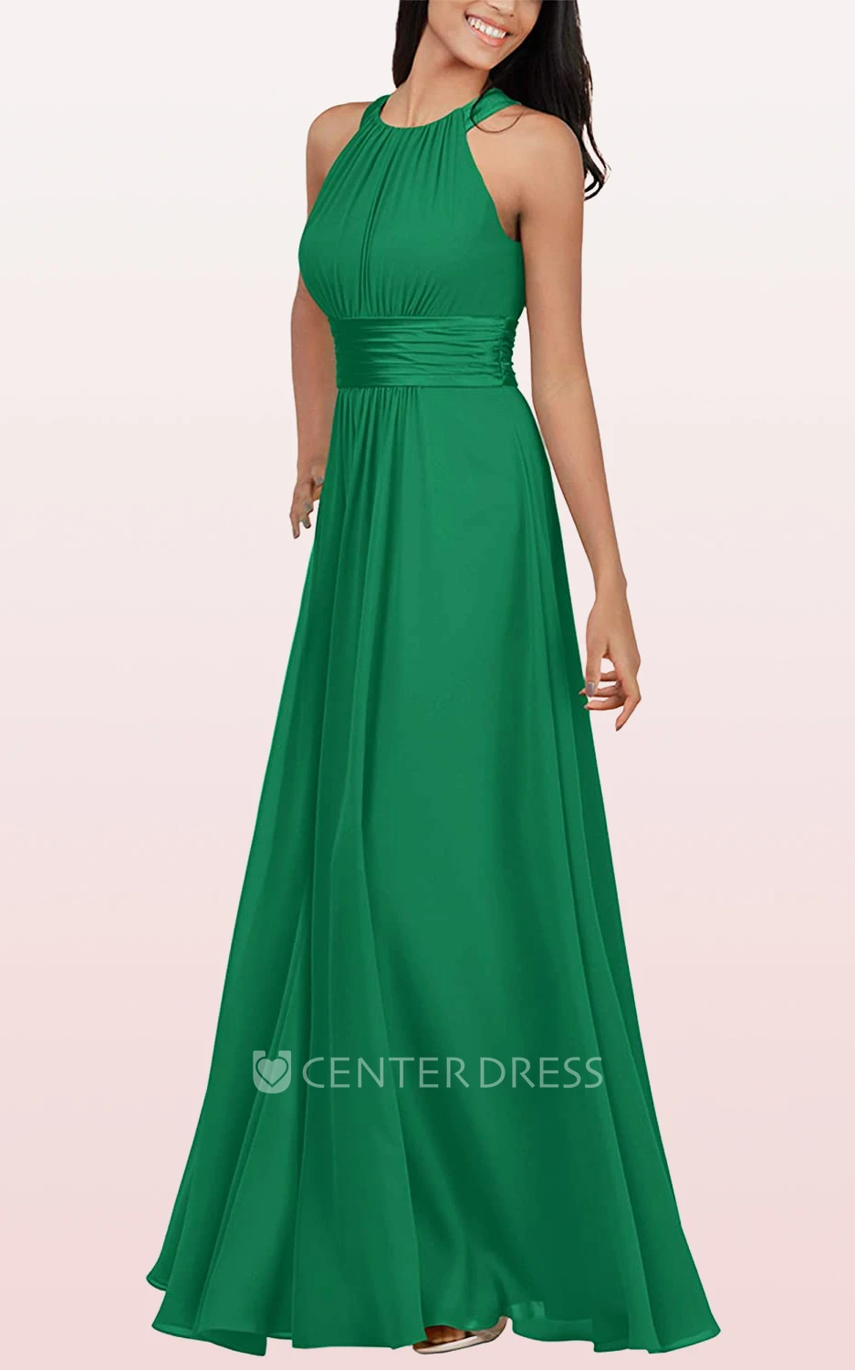 Elegant Chiffon Ankle-length Halter A Line Sleeveless Bridesmaid Dress With Ruching