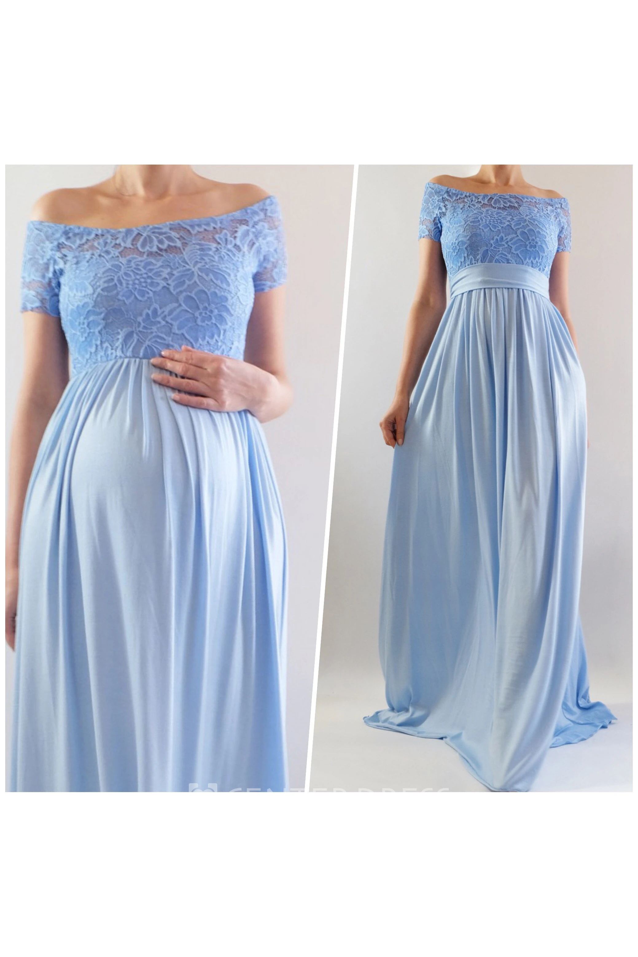 A-Line Sweep Brush Train Short Sleeve Empire Maternity Dress