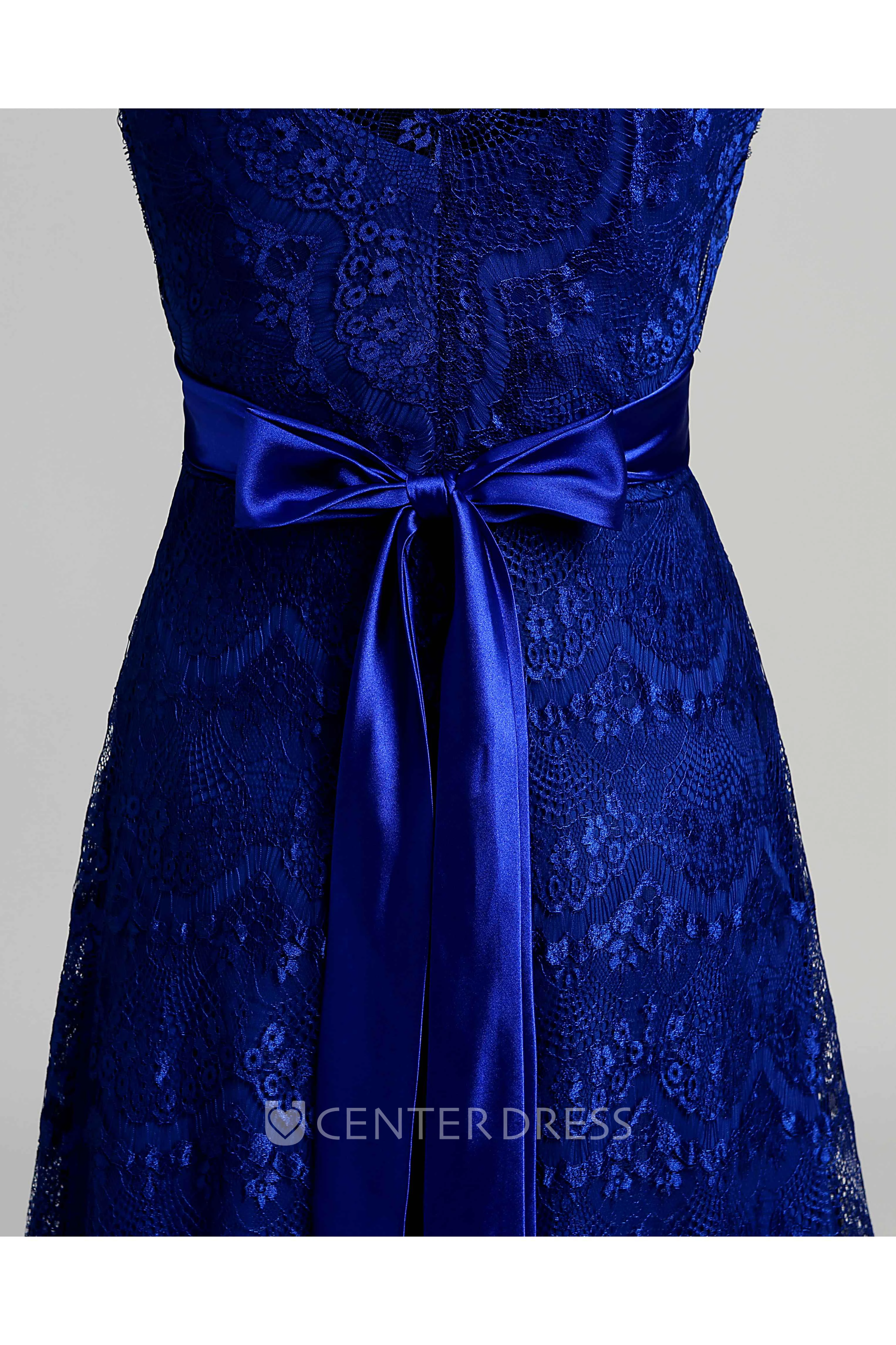 Lace A-line V-neck Cap Short Sleeve Maternity Dress with Sash/Ribbon