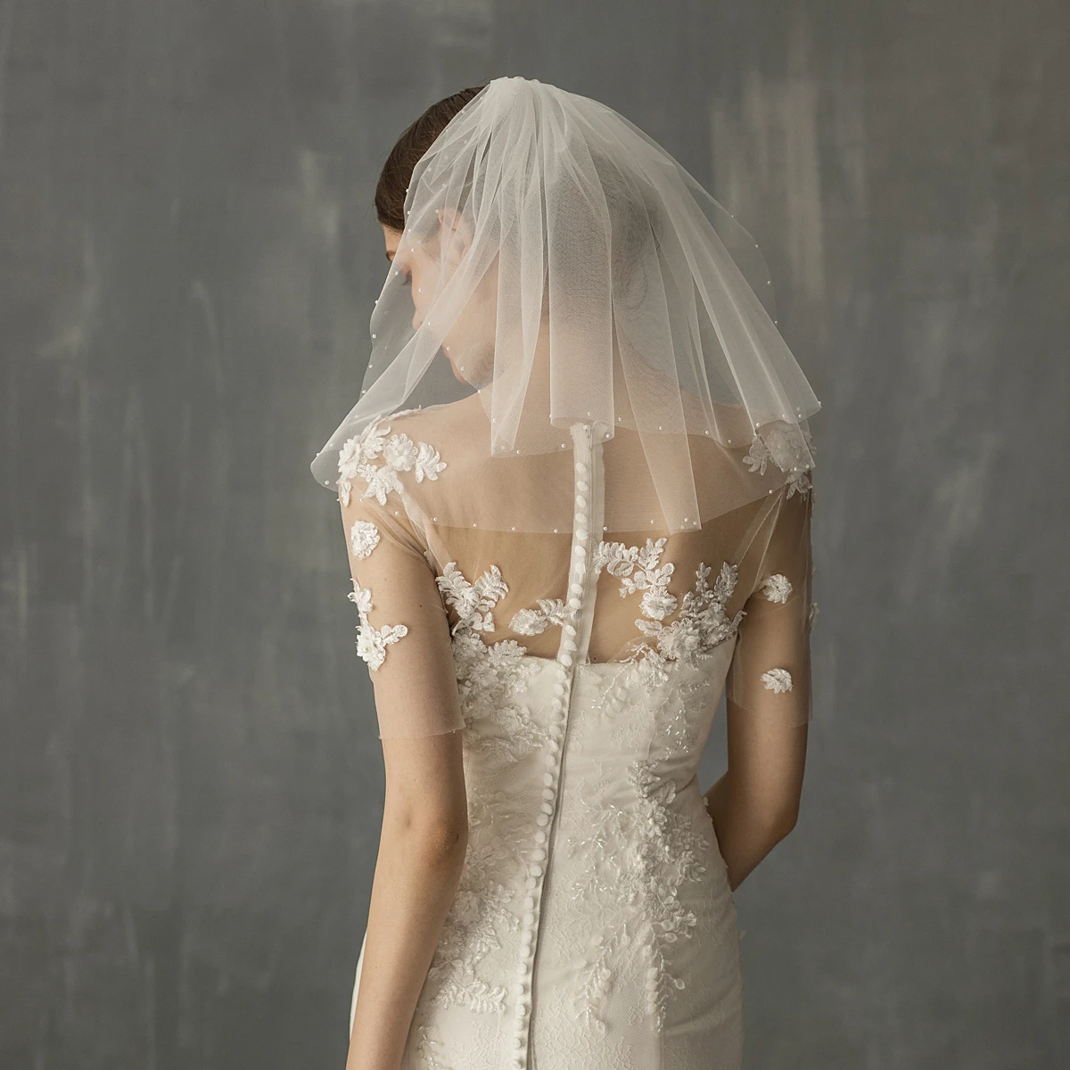 Two Tier Soft Beaded Shoulder Veil