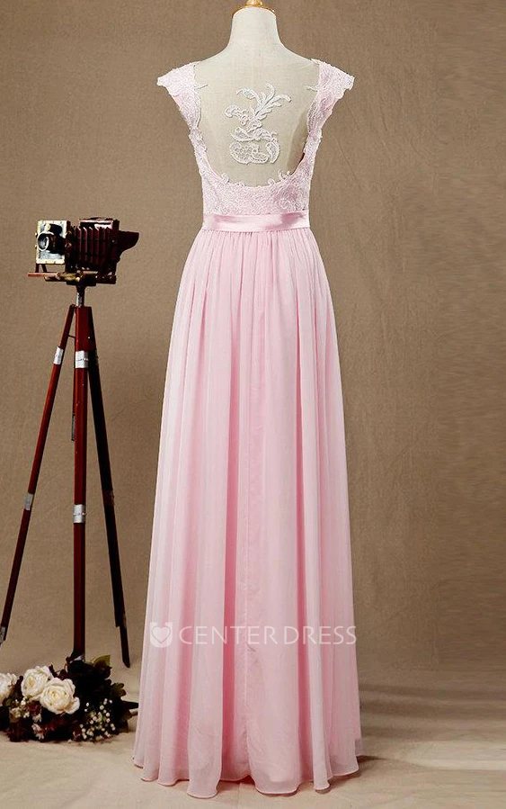 Cap Sleeve Chiffon&Lace&Satin Dress