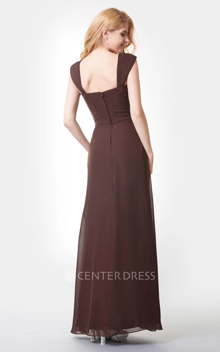 Crystal Detailed A-line Long Chiffon Dress With Straps