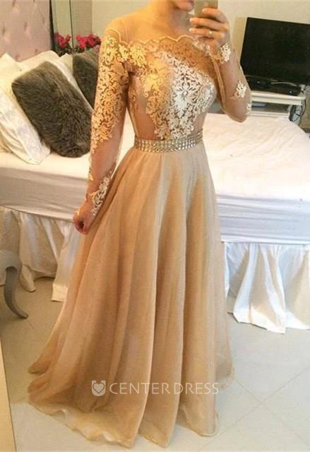 Stunning Long Sleeve A-Line Prom Dresses Long Women's Evening Party Gowns