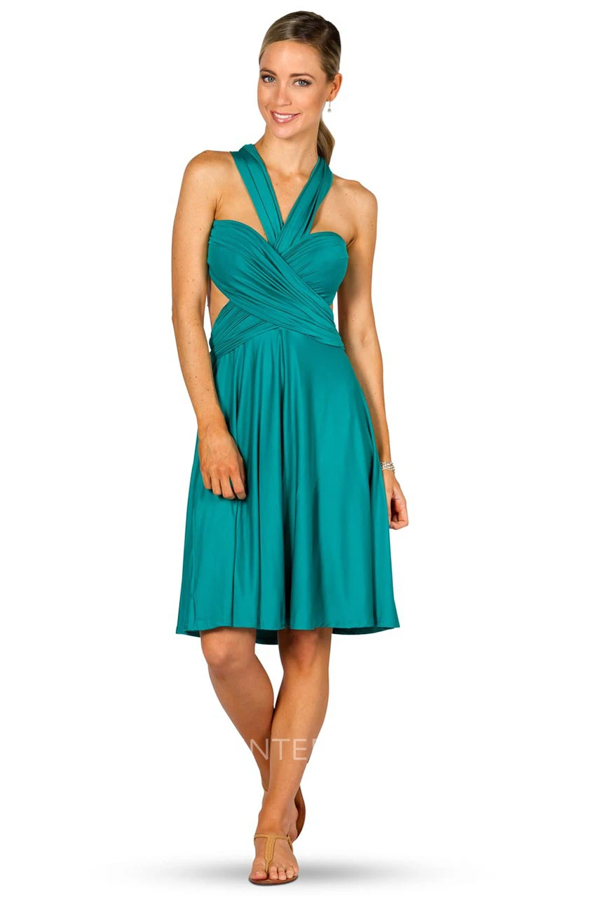Midi Halter Ruched Jersey Convertible Bridesmaid Dress With Straps