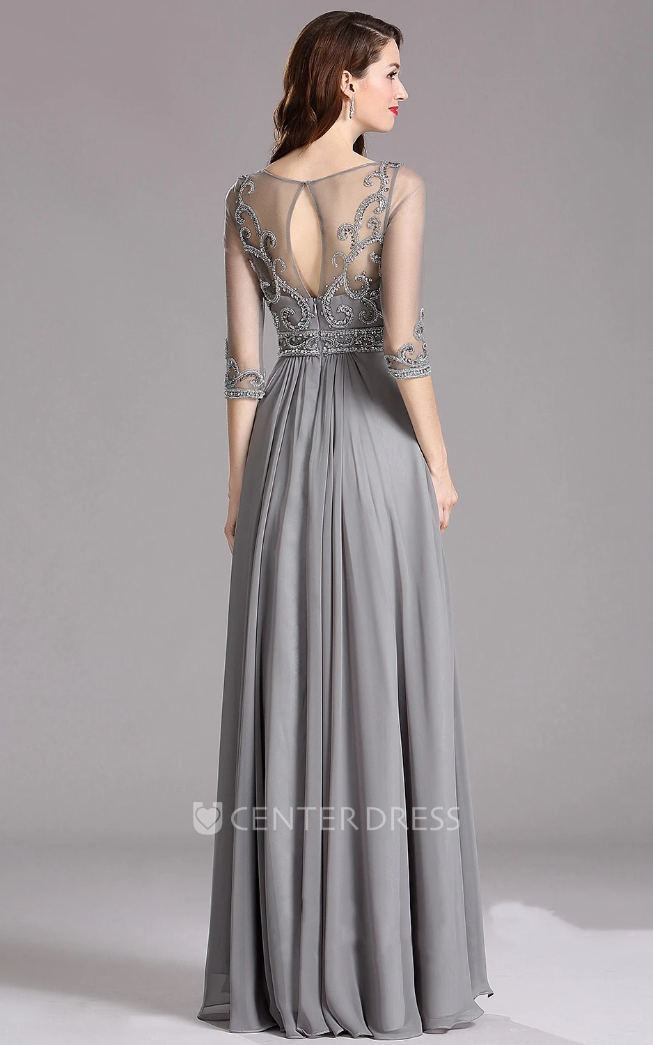 Empire Floor-Length Bateau 3 Empire Chiffon Beading Keyhole Dress