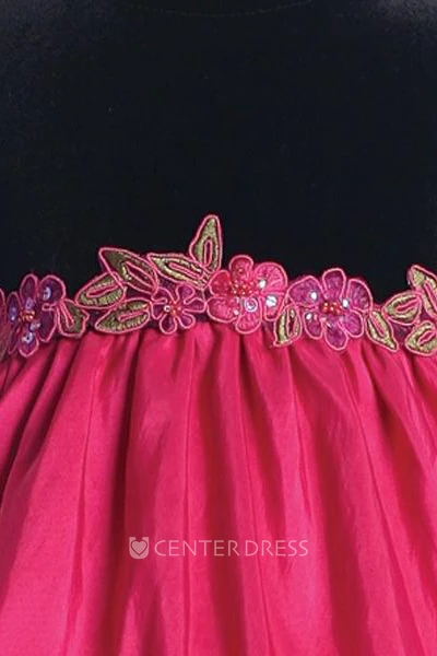 Tea-Length Bowed Floral Taffeta Flower Girl Dress