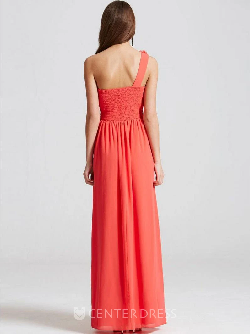 Maxi Sleeveless Ruched One-Shoulder Chiffon Bridesmaid Dress