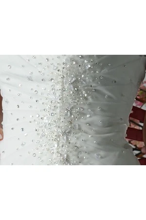 Strapless Crystal Top A-Line Bridal Gown With Tulle Skirt