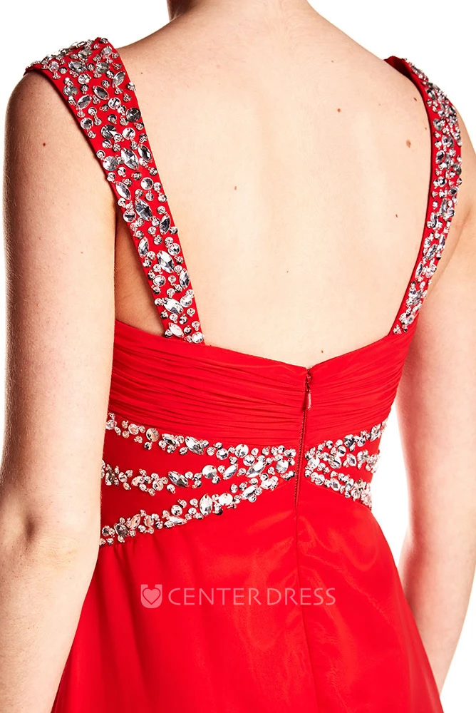 Strapped Criss-Cross Sleeveless Chiffon Prom Dress