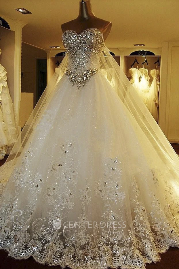 Dark Green Tulle Long Sleeve Gold Lace Appliques Beading Luxury Wedding Dress