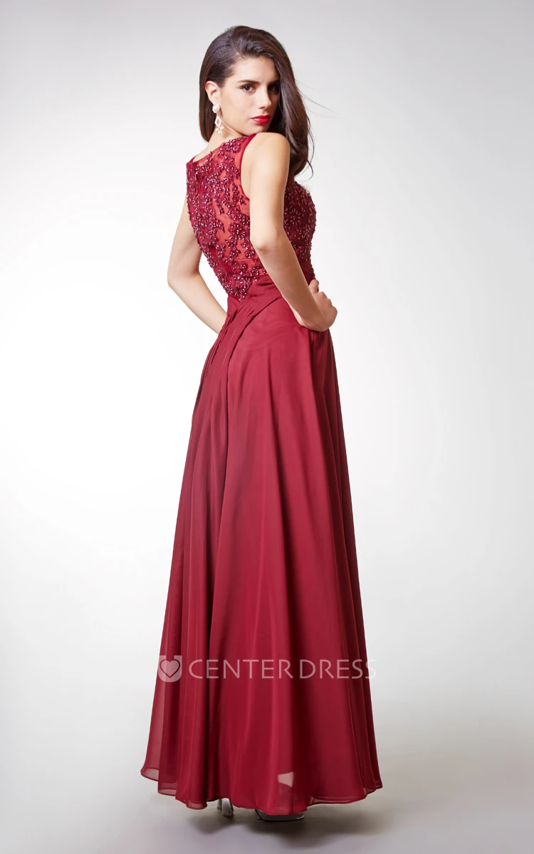 A-Line Beaded Chiffon Long Prom Dress