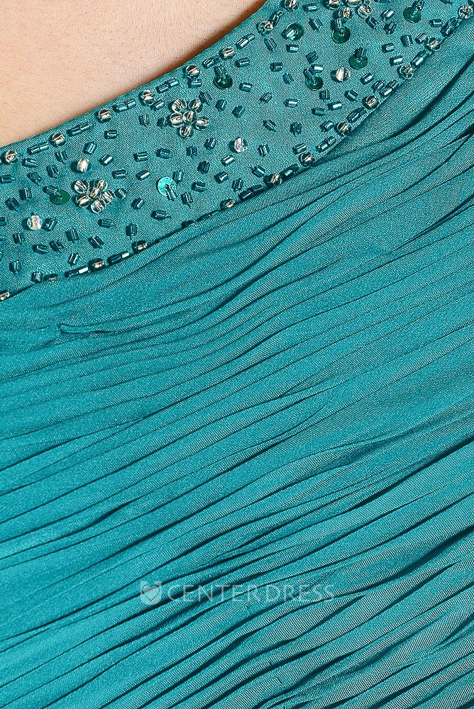 One-Shoulder Ruched Sleeveless Chiffon Prom Dress With Beading And Straps