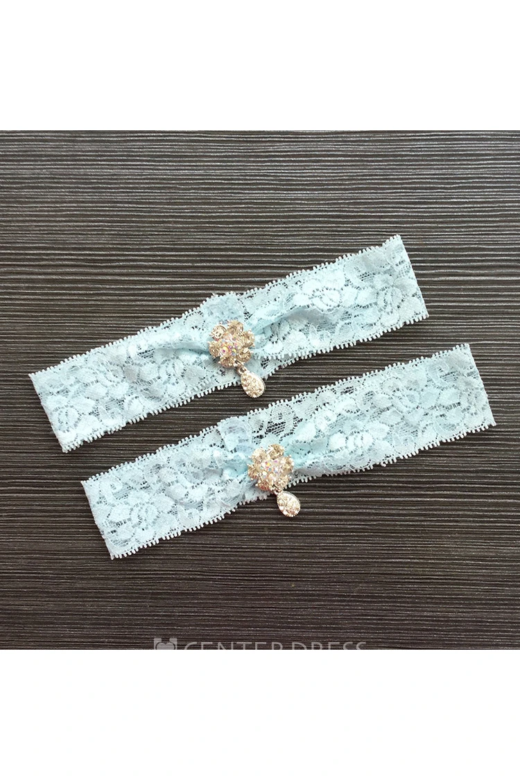 Drop Shape Diamond Lace Two Piece Elastic Bridal Garter Within 16-23inch