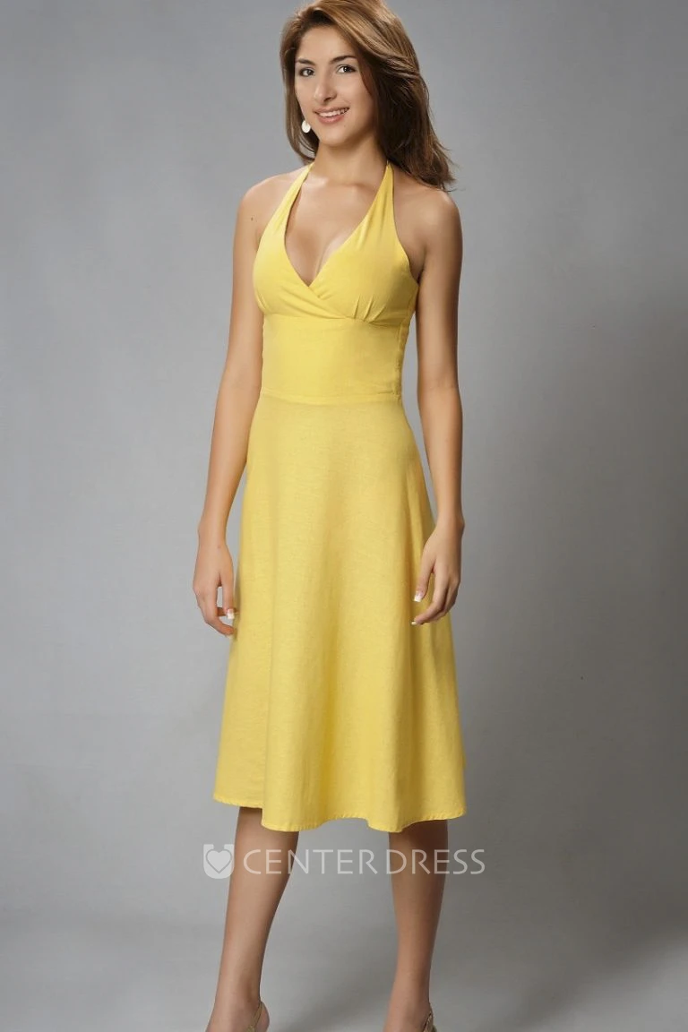 Sexy Sheath V-neck Knee-length Open Back Chiffon Dress With Straps And Ruching