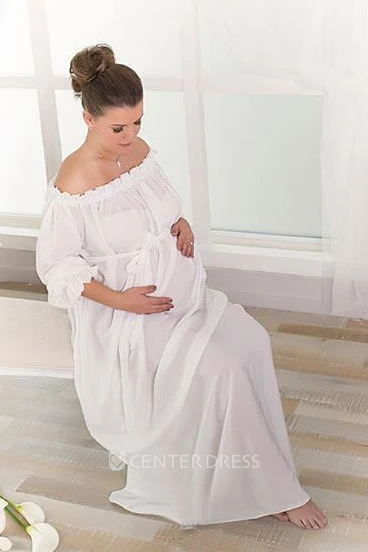 A Line Sweep Brush Train Long Sleeve Empire Maternity Wedding Dress
