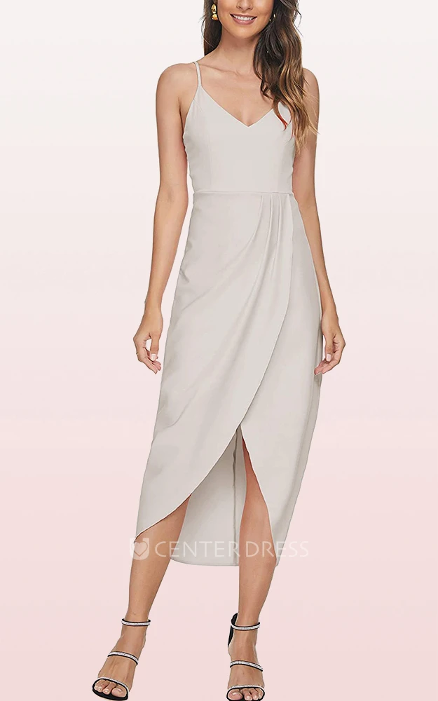 Romantic Bodycon Chiffon V-neck Prom Dress With Split Front and Draping