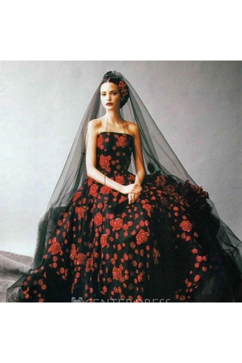 Long Black Red Soft Net Solid Color Bare Tulle