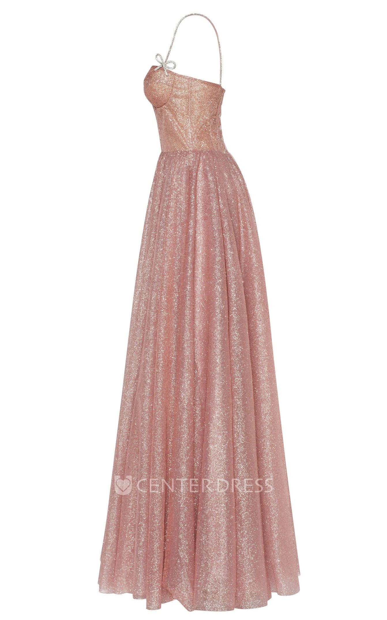 Sexy A-Line Spaghetti Sequins Evening Dress With Lace-up Back And Bow