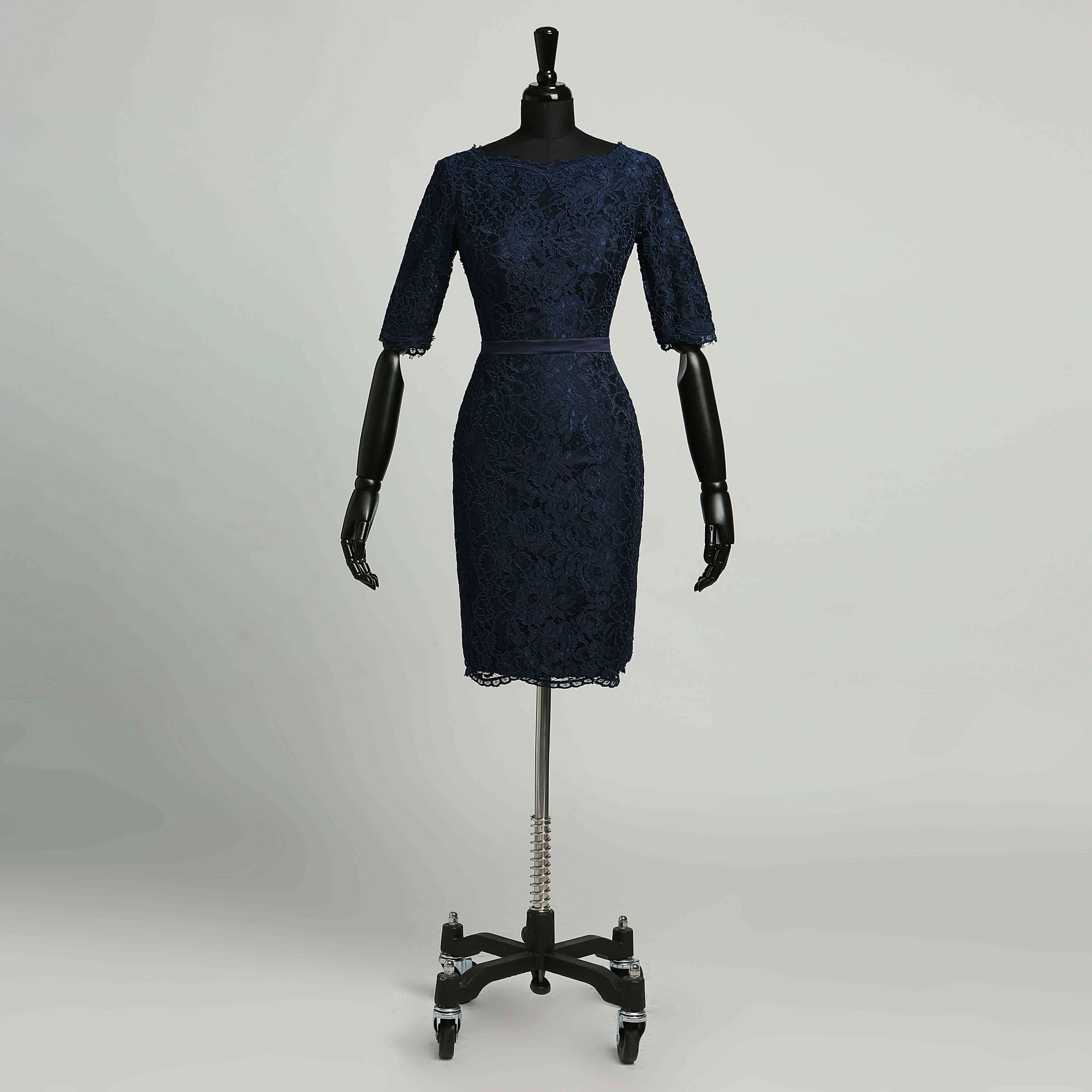 Lace Bodycon Scoop Vintage3-4 Length Sleeve Knee-length Zipper Dress with Lace