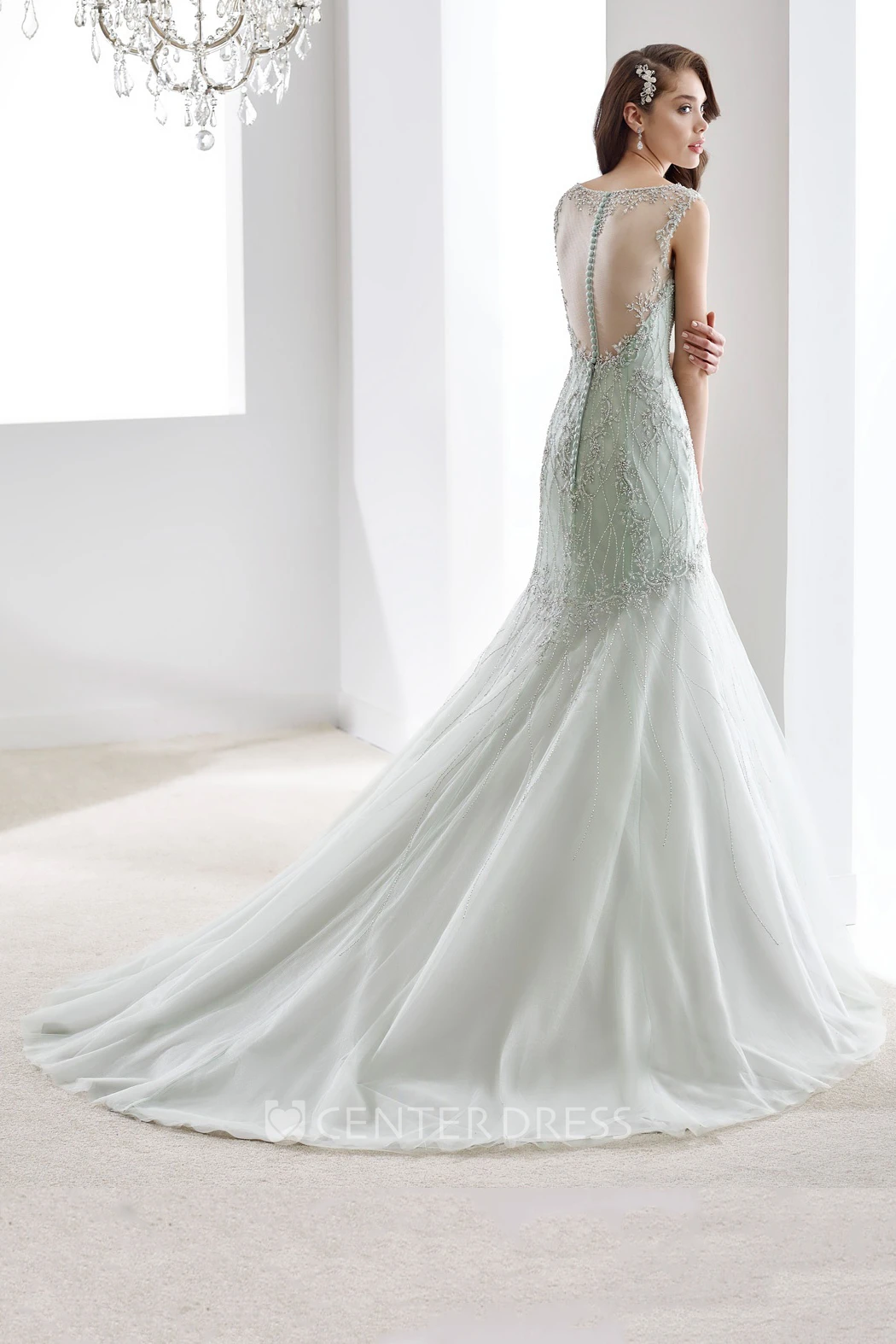 Sweetheart Beaded Mermaid Wedding Gown with Pleated Details and Open Back