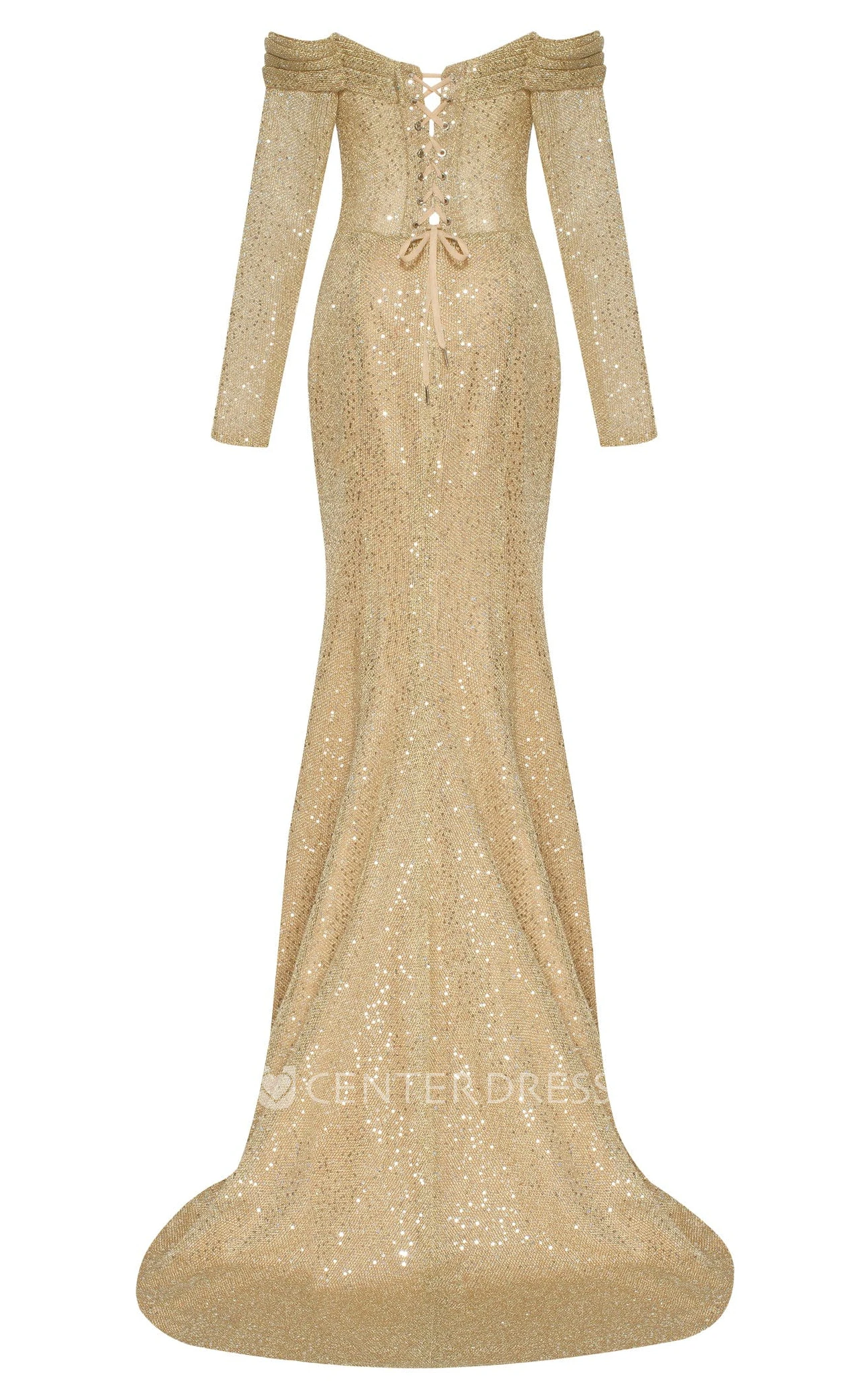 Romantic Trumpet Off-the-shoulder Sequins Guest Dress With Open Back