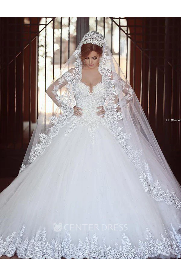 Ball Gown Off-the-shoulder Lace Tulle Zipper Illusion Wedding Gown