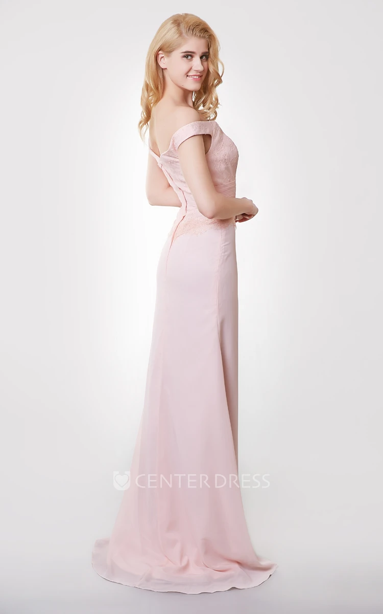 Off-the-shoulder Long Chiffon and Lace Dress