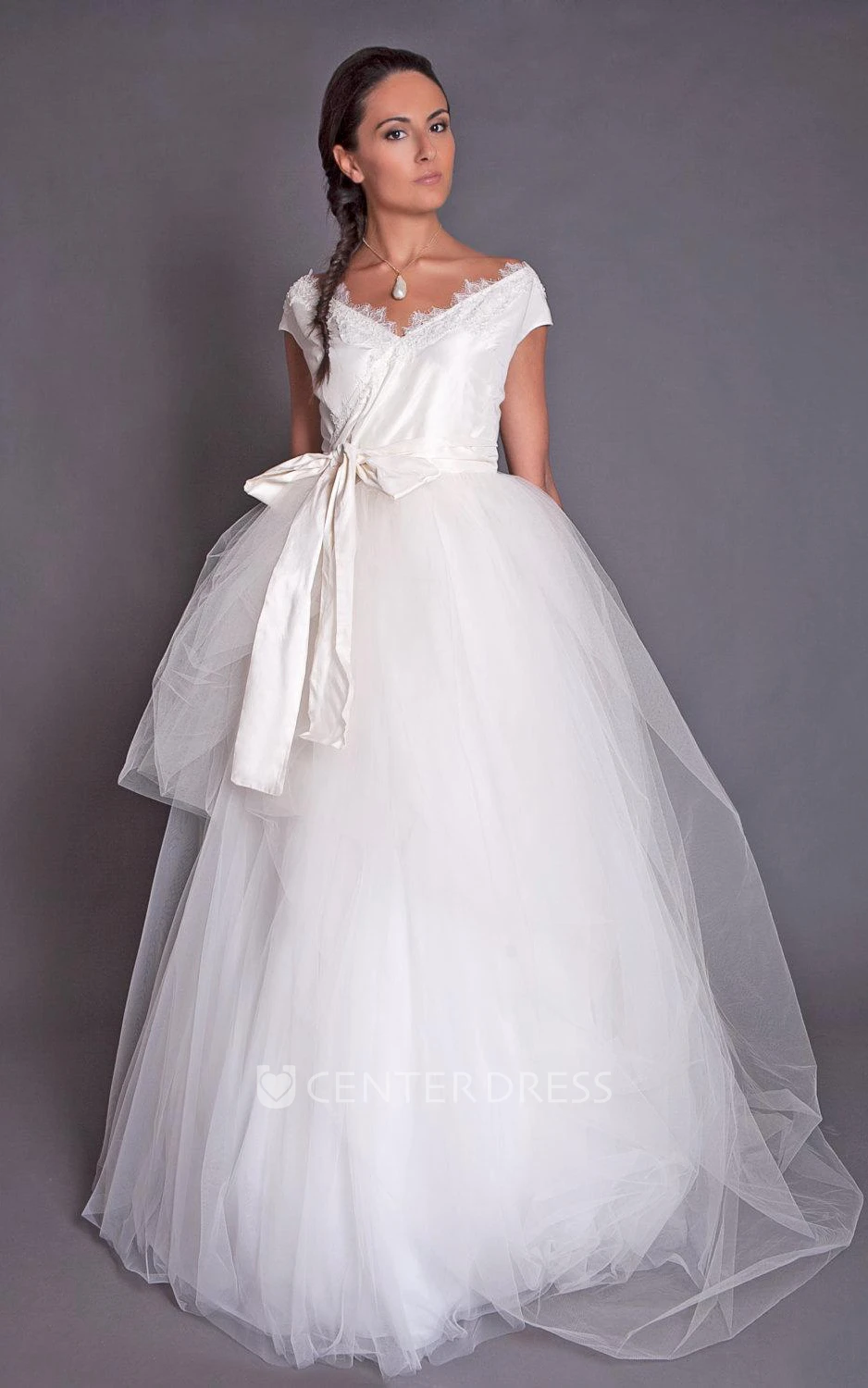 Asymmetrical Tulle Lace Taffeta Dress With Beading Zipper