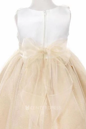 Floral Tiered Satin Flower Girl Dress With Embroidery