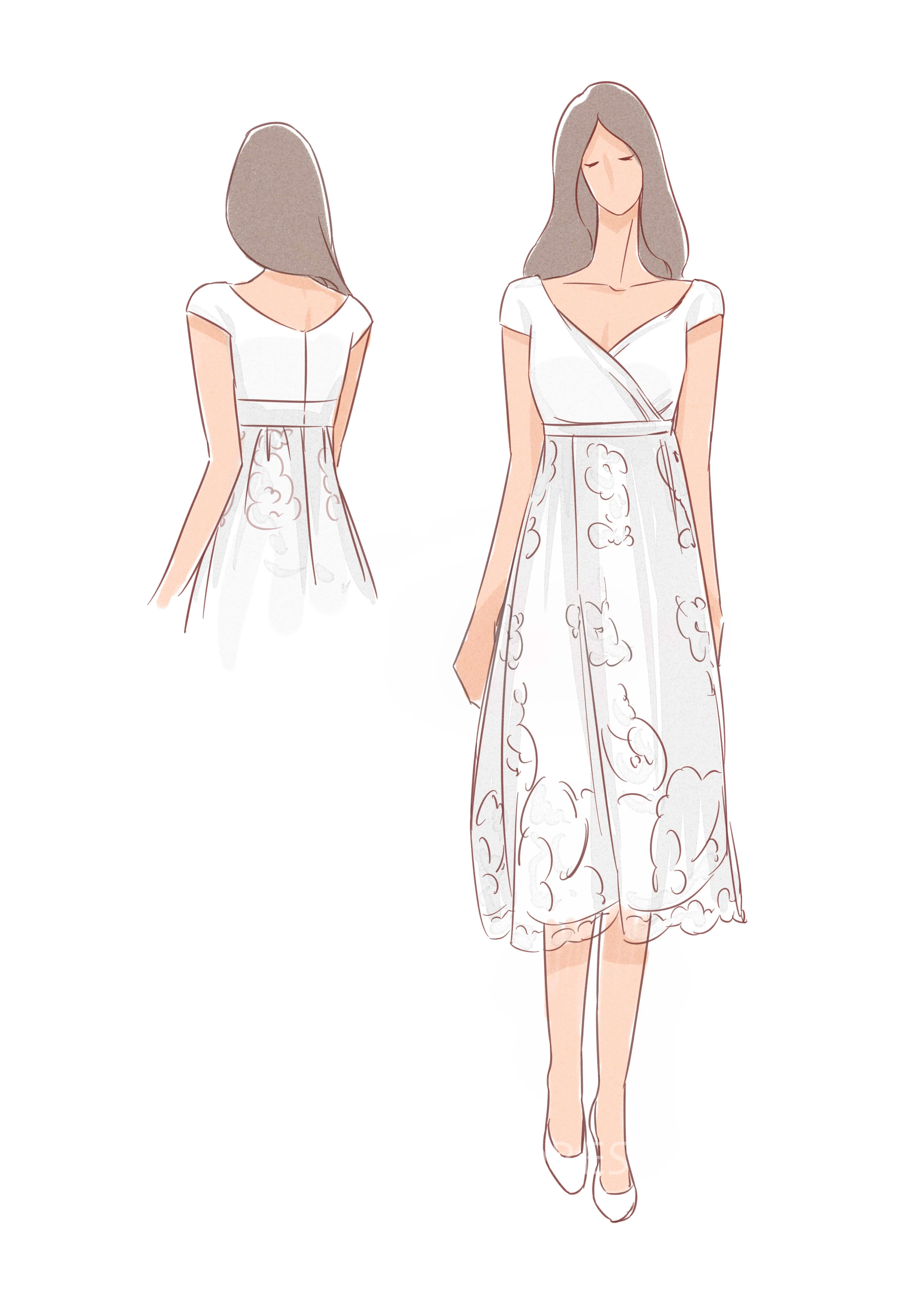 A-line Tea-length Lace Dress With Ruching And Low-V Back