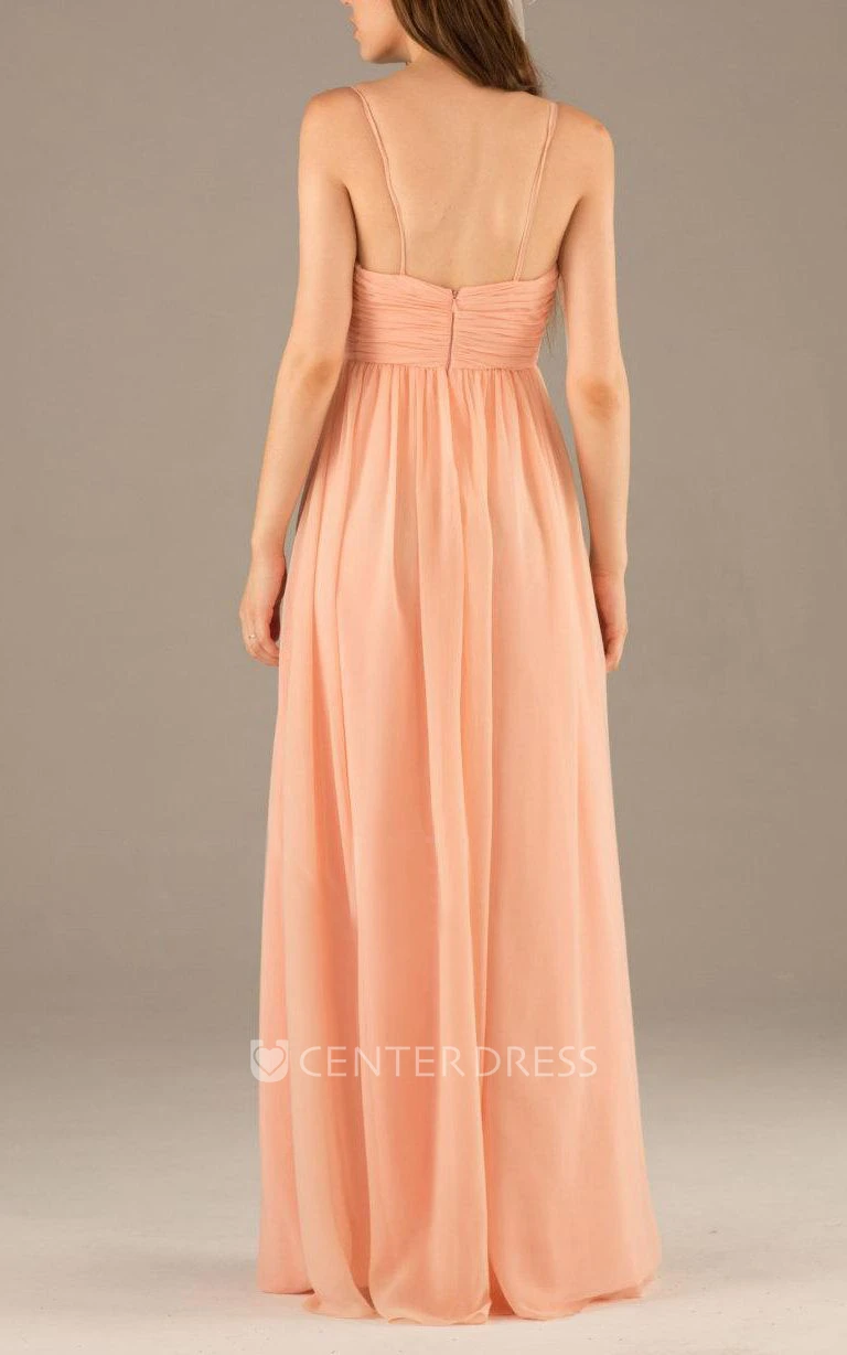 Spaghetti Straps Sweetheart Pleated A-line Chiffon Long Dress