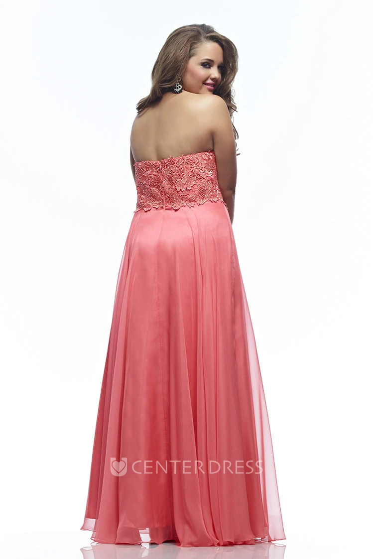 A-line Floor-length Sweetheart Sleeveless Jersey Appliques Pleats Backless Dress