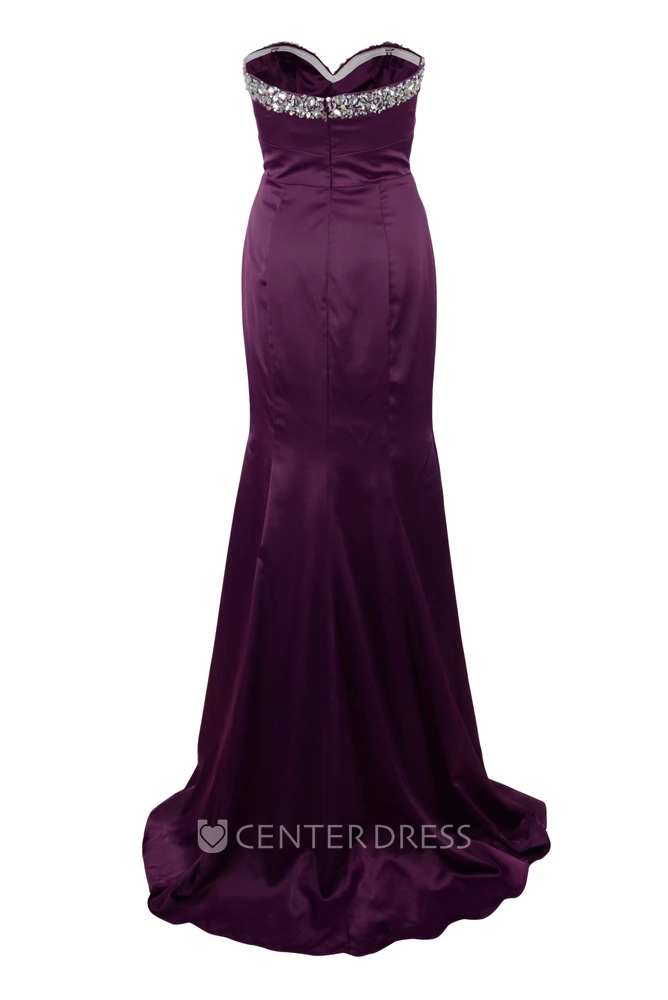 Sheath Sleeveless Beaded Sweetheart Floor-Length Satin Prom Dress