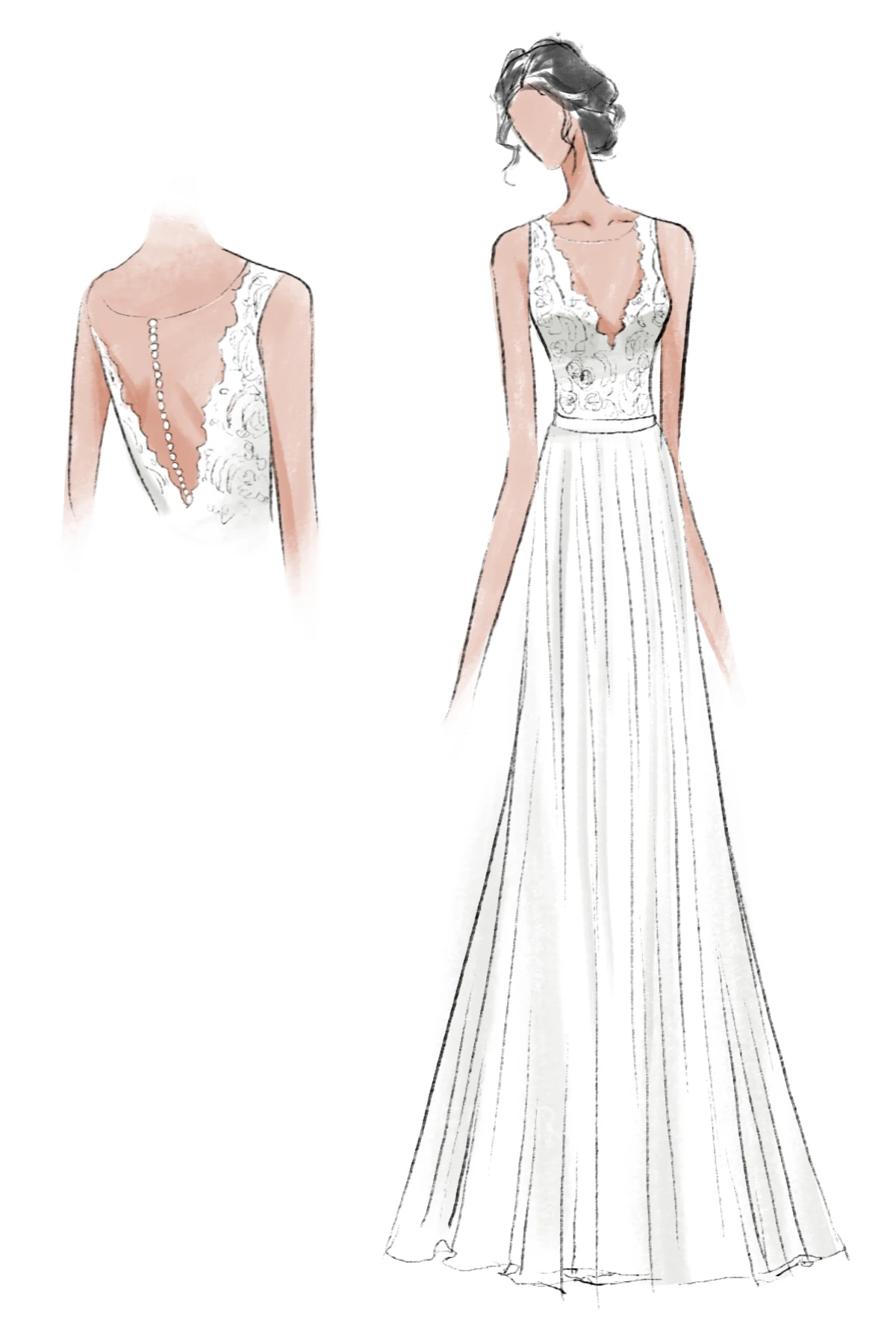 Sleeveless V Neck A-line Long Tulle Dress With Lace Top