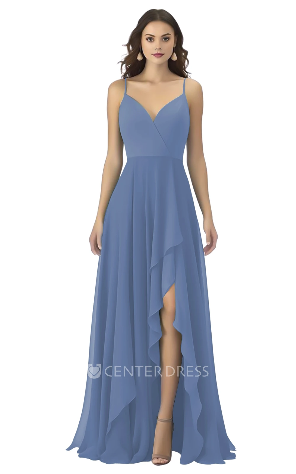 Bohemian A-Line Spaghetti Chiffon Bridesmaid Dress with Front Split Boho & Flowy