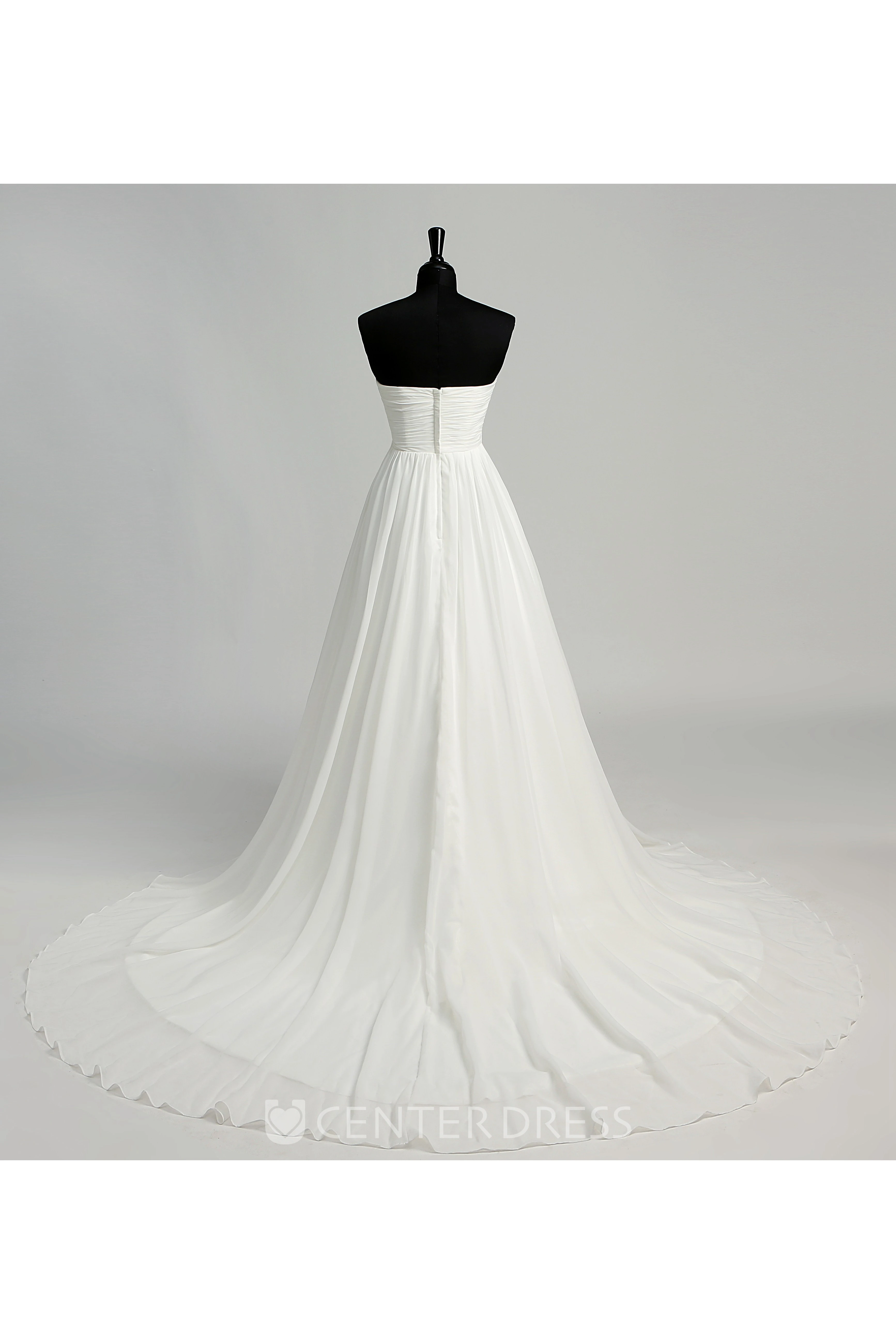 Chiffon A-line Sweetheart Sleeveless Wedding Dress with Beading and Ruching