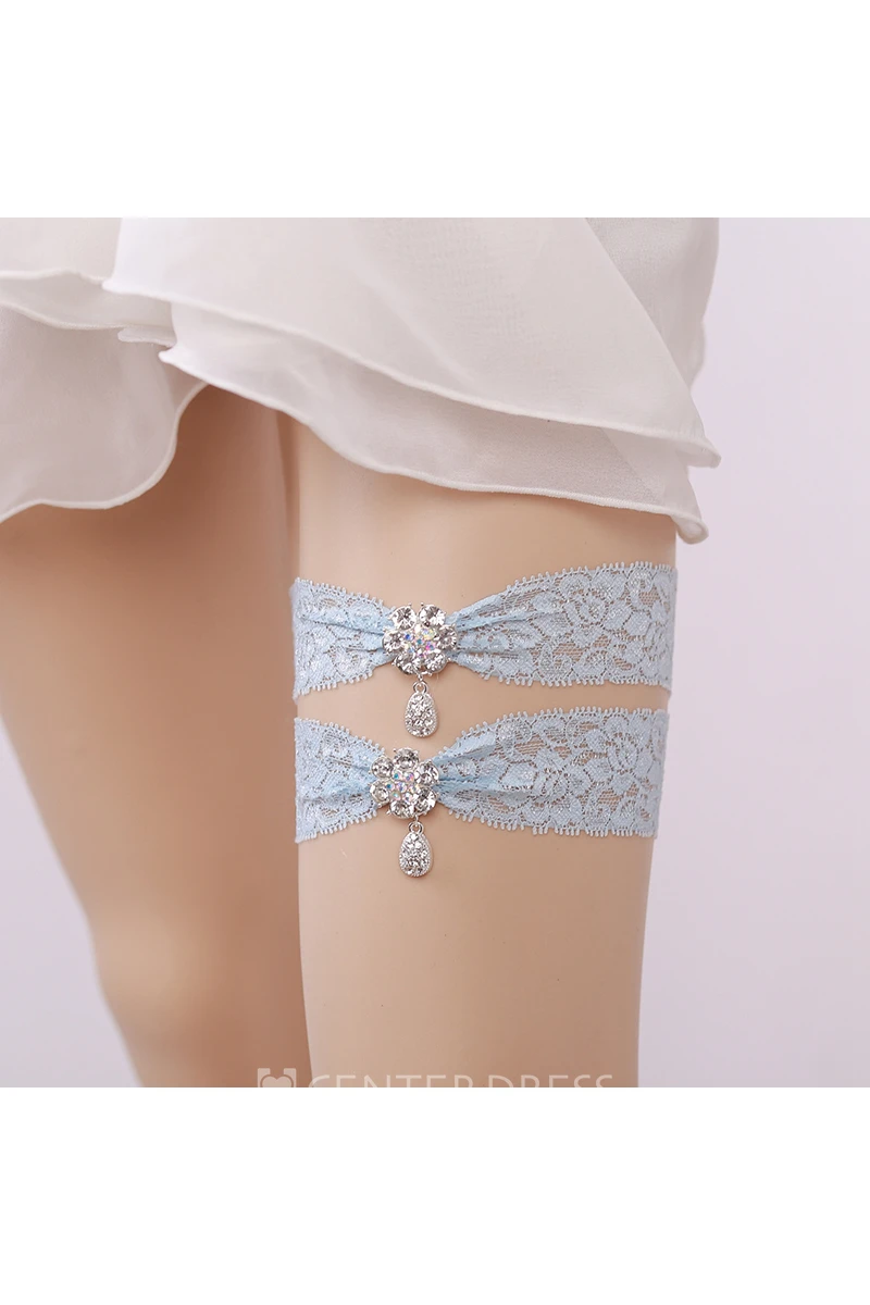 Drop Shape Diamond Lace Two Piece Elastic Bridal Garter Within 16-23inch