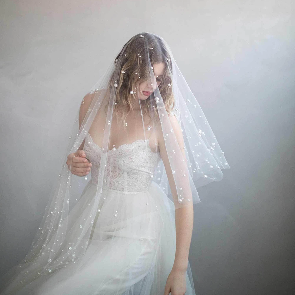 Bridal pearl veil white/ivory 90 cm veil 1 layer of luxurious soft tulle +  comb