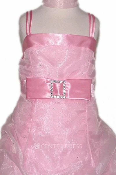 Cape Short Beaded Floral Organza Flower Girl Dress With Sash