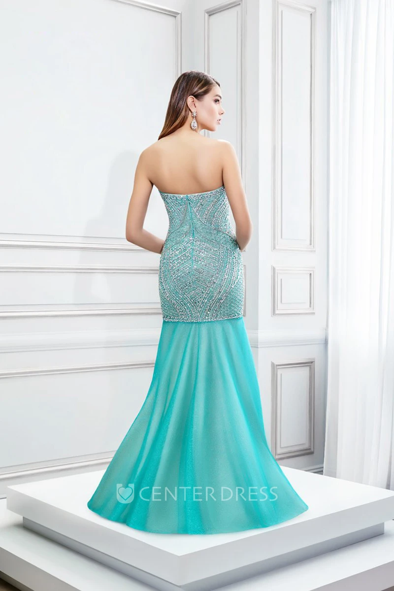 Mermaid Sleeveless Sweetheart Beaded Tulle Prom Dress