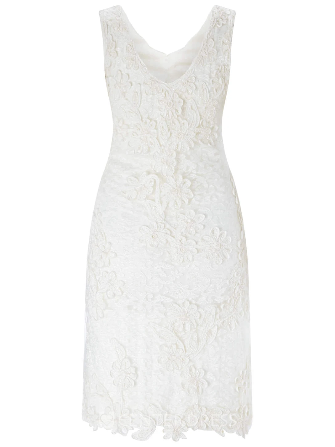 Midi V-Neck Appliqued Lace Winter Wedding Dress With V Back