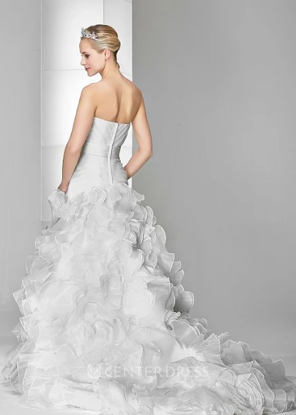 A-Line Jeweled Sweetheart Floor-Length Organza Wedding Dress With Criss Cross And Brush Train