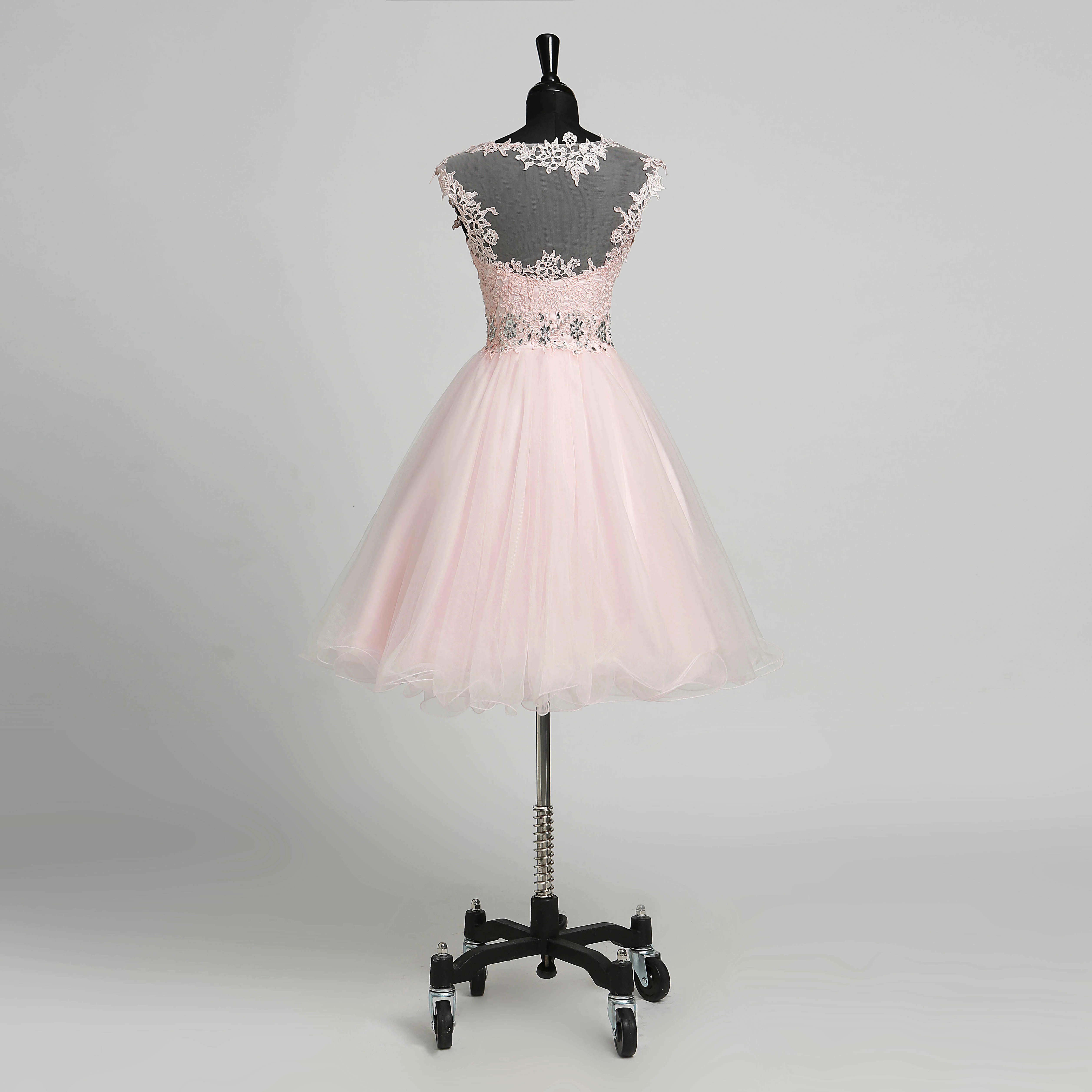 Lace A-Line Scoop Adorable Sleeveless Short Mini Illusion Dress with Appliques Lace Sequins