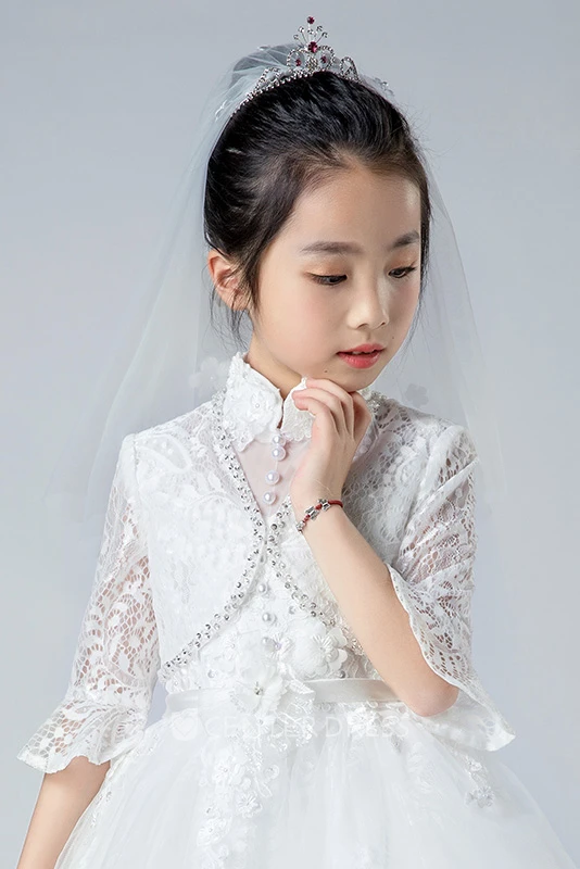 Simple Style Double Layer Floral Tulle Flower Girl Veil