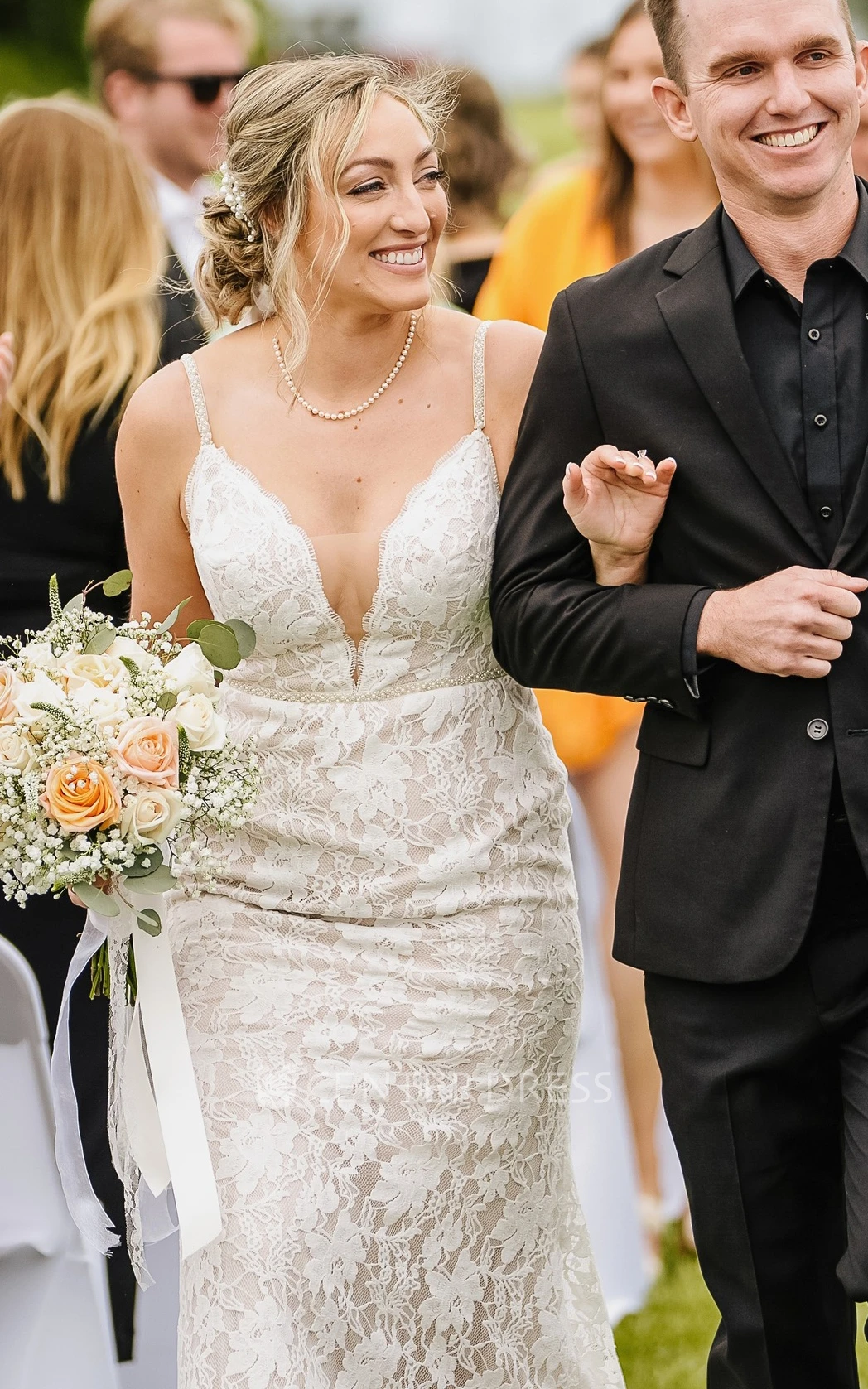 Spaghetti Deep V-Neck Elegant Lace Floral Sexy Trailing Wedding Dress