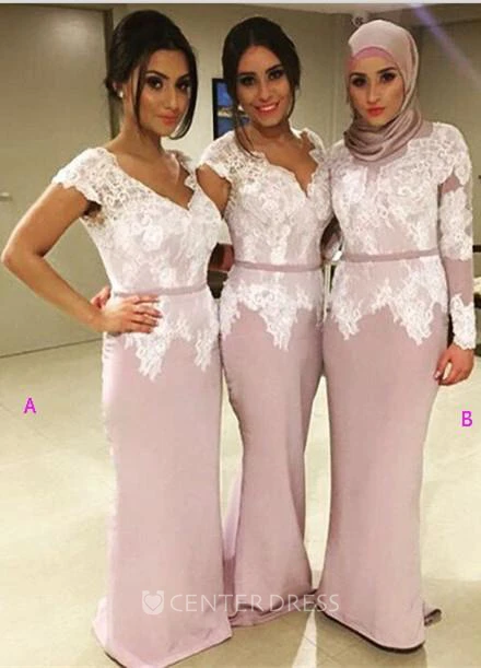 Modern V-neck Mermaid Lace Bridesmaid Dress Floor-length