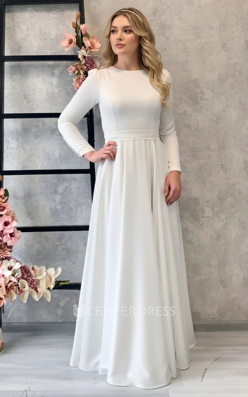 Sheath Elegant Bateau Satin Modest Floor Length Dress With Button Down